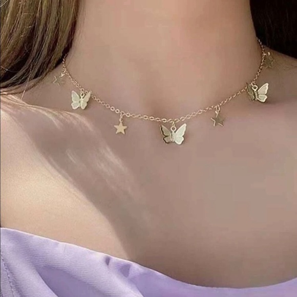 Gold Star & Butterfly Charm Necklace - Picture 1 of 2